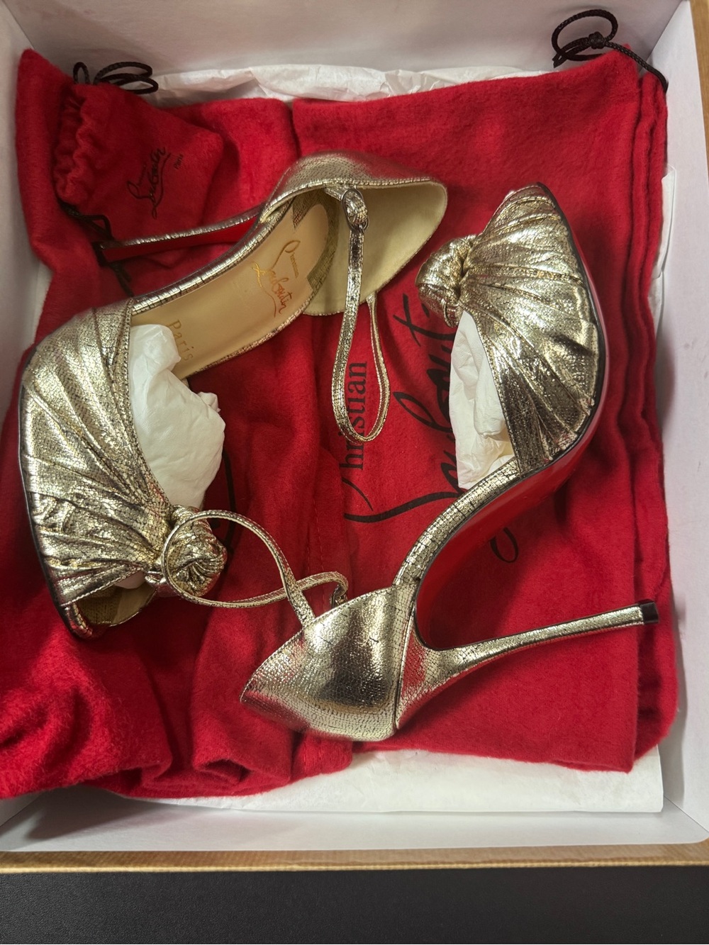 NWT Christian Louboutin Marchavekel 100 Lame Gold Heels 36.5  Authentic NIB